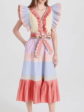 CeliaB Marcellene Ruffle Pleated Midi Dress Pastel Colorblock